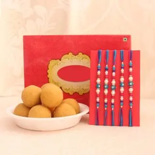 Half kg besan laddoo with set of 5 rakhis 