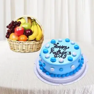 Half kg blueberry premium quality cake with basket of 2 kg assorted fruits 