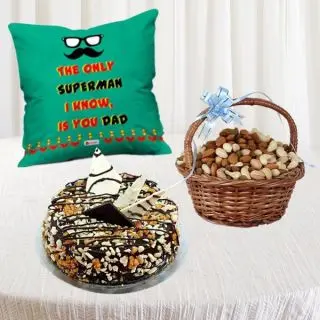 Half kg dryfruits cake, photo cushion, with basket of half kg assorted nuts 