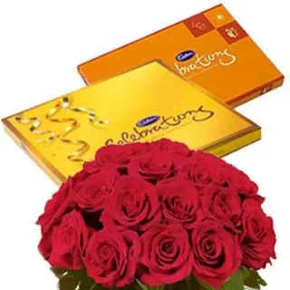 Healthy Gesture- 20 Red roses bouquet with 2 box of celebrations