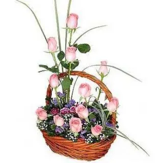 heartful greeting-Basket of 12 pink roses