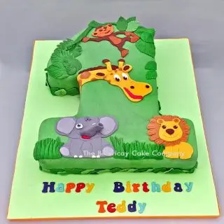 Jungle theme cake in numeric shape  