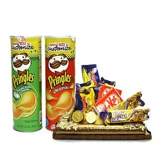 Lets Enjoy, 2 Box of chips along with Basket of Assorted chocolates