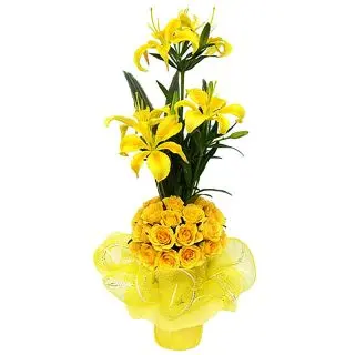 arrangement of 4 lilies with 20 carnations