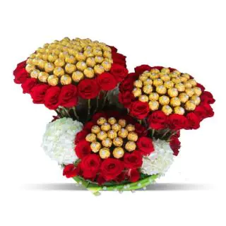 Overloaded Love .. Beautiful Designer arrangement of 60 red roses with white carnations, 100 pcs
