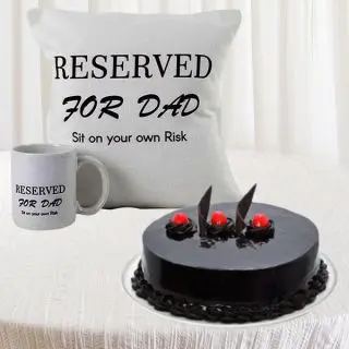 Photo mug with photo cushion with half kg chocolate truffle cake 