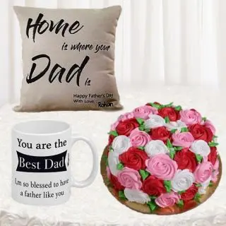 Photo mug, with photo cushion with half kg vanilla floral theme cake 