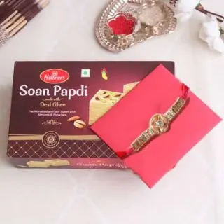 Rakhi with box of half kg soan papdi 