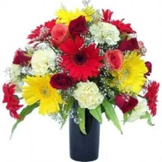 Roses,carnations,gerberas mix in glass vase