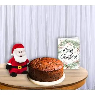 Rum N raisin cake with santa soft toy with christmas greeting card