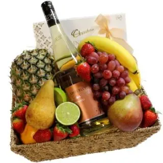 Fruits Basket with Bottle of fruit champagne 