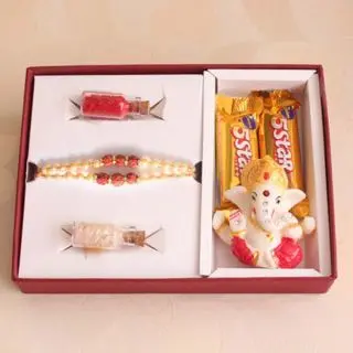 set of 2 Rakhis , 2 5 star with ganesha idol 