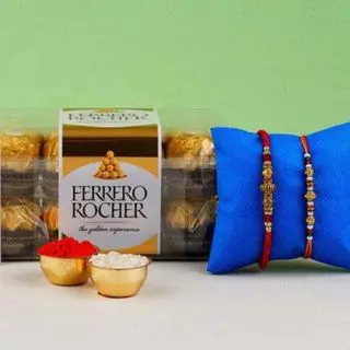 set of 2 rakhis with 16 pcs rocher ferrero chocolates 