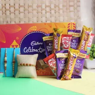 Set of 3 rakhis, 15 assorted chocolates, box of celebration chocolates 