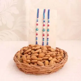 Set of 3 rakhis with half kg almonds
