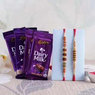 set of 4 dairy milk chocolates with set of 2 rakhis 