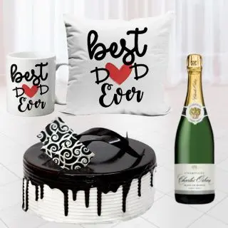 Set of photo cushion with photo mug, Bottle of champagne, with 1 pound choco vanilla cool cake 