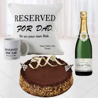 Set of photo cushion with photo mug, Bottle of champagne, with 1 pound chocolate walnut cool cake 