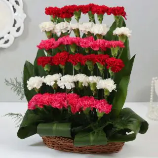 Step arrangement of 36 mix colour carnations 