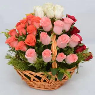 Basket arrangement of 30 mix colour roses 