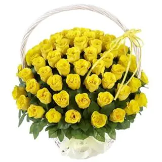 Basket arrangement of 50 yellow roses