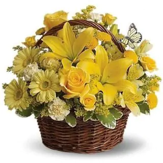 Bright and beautiful arrangement of yellow mix colour flowers