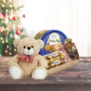 A Nice Hamper Of Cookies , Assorted Chocolate Box ,16 pcs Ferrero Rocher Chocolates, Twix Cadbury And A Cute Teddy
