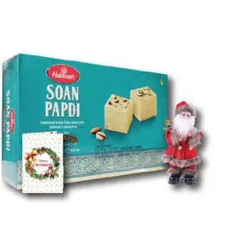 1 Kg Haldi Ram Soan Papdi With Santa Clause Toy and Christmas Greeting Card