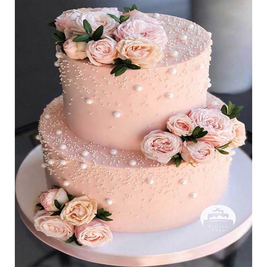 Peach-colored Ruffled Wedding Cake - Decorated Cake by - CakesDecor